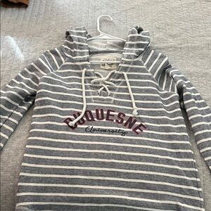 Gray and White Striped Hoodie